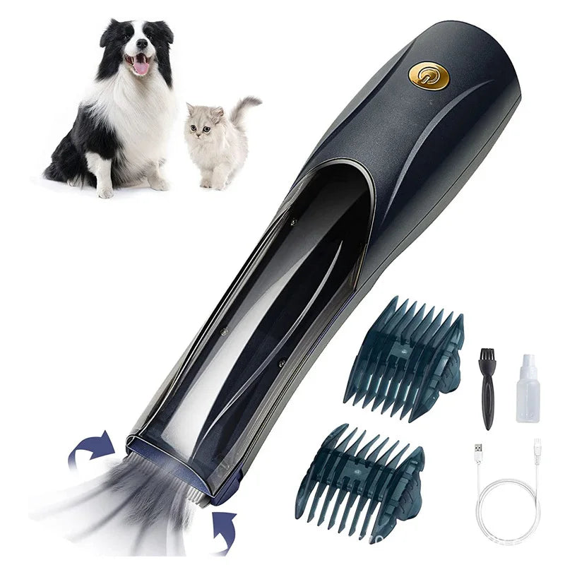 Portable Pet Vacuum hair Clipper 3 Speed Switch Rechargeable Dog hair Remover Grooming for Dog hairs and Cat Electric push shear